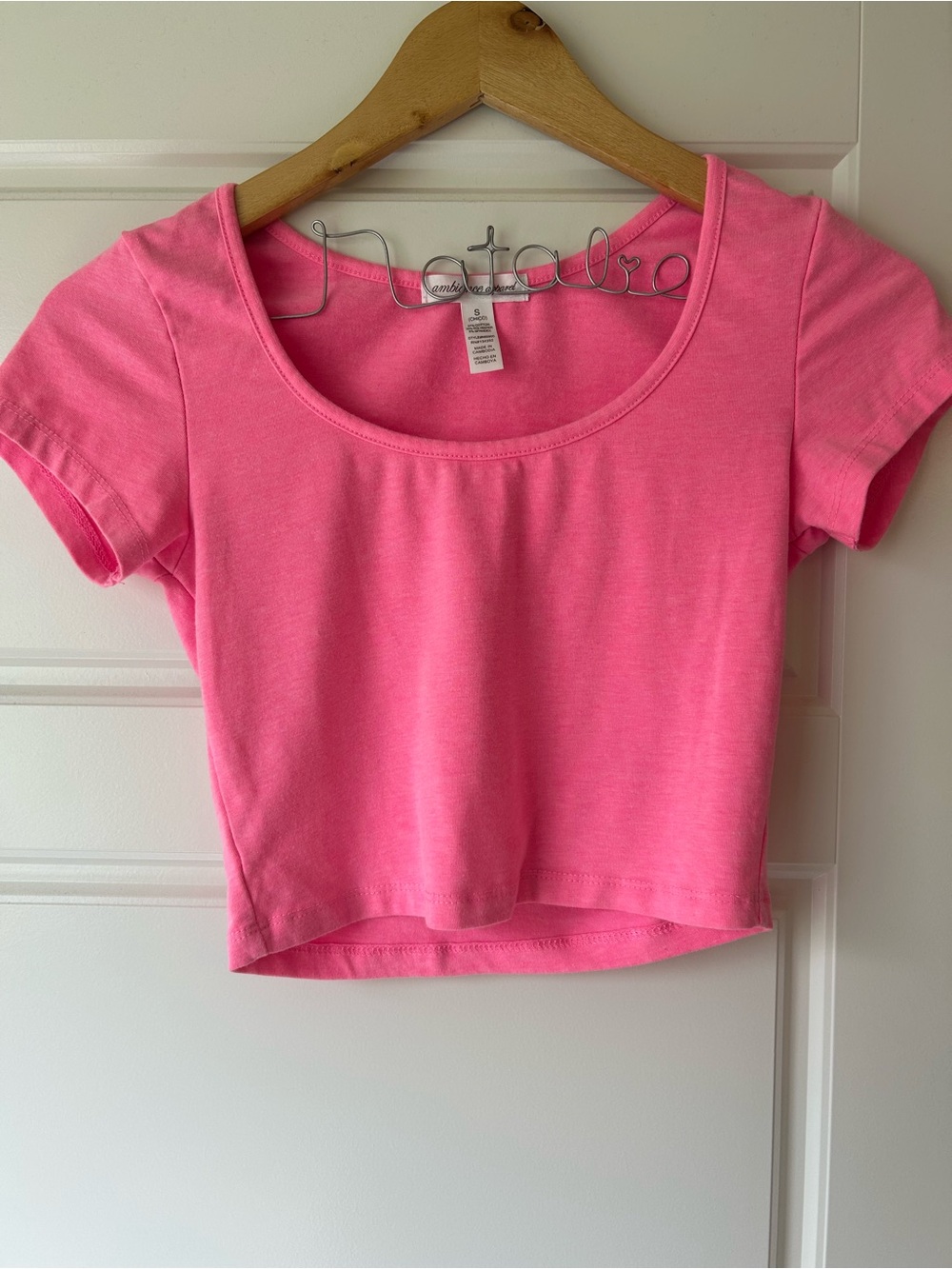 Neon Pink Scoop Neck Cropped Tee
